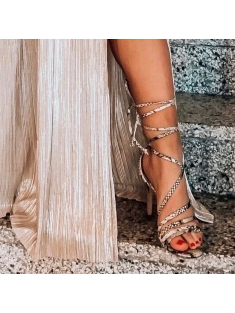 Antonio Melani Vaylyn Snake Print Lace Up Gold Sandal Heel Party 9